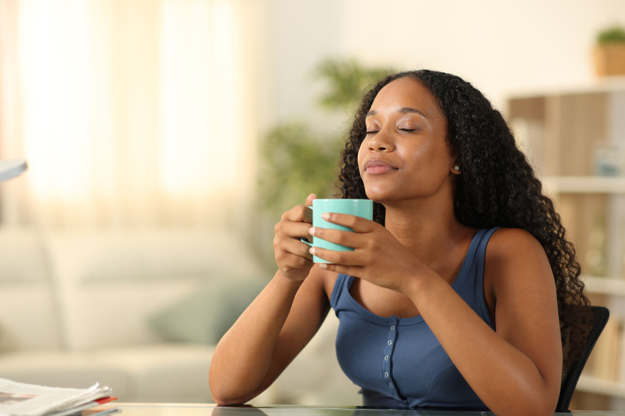 Woman practicing self-care
